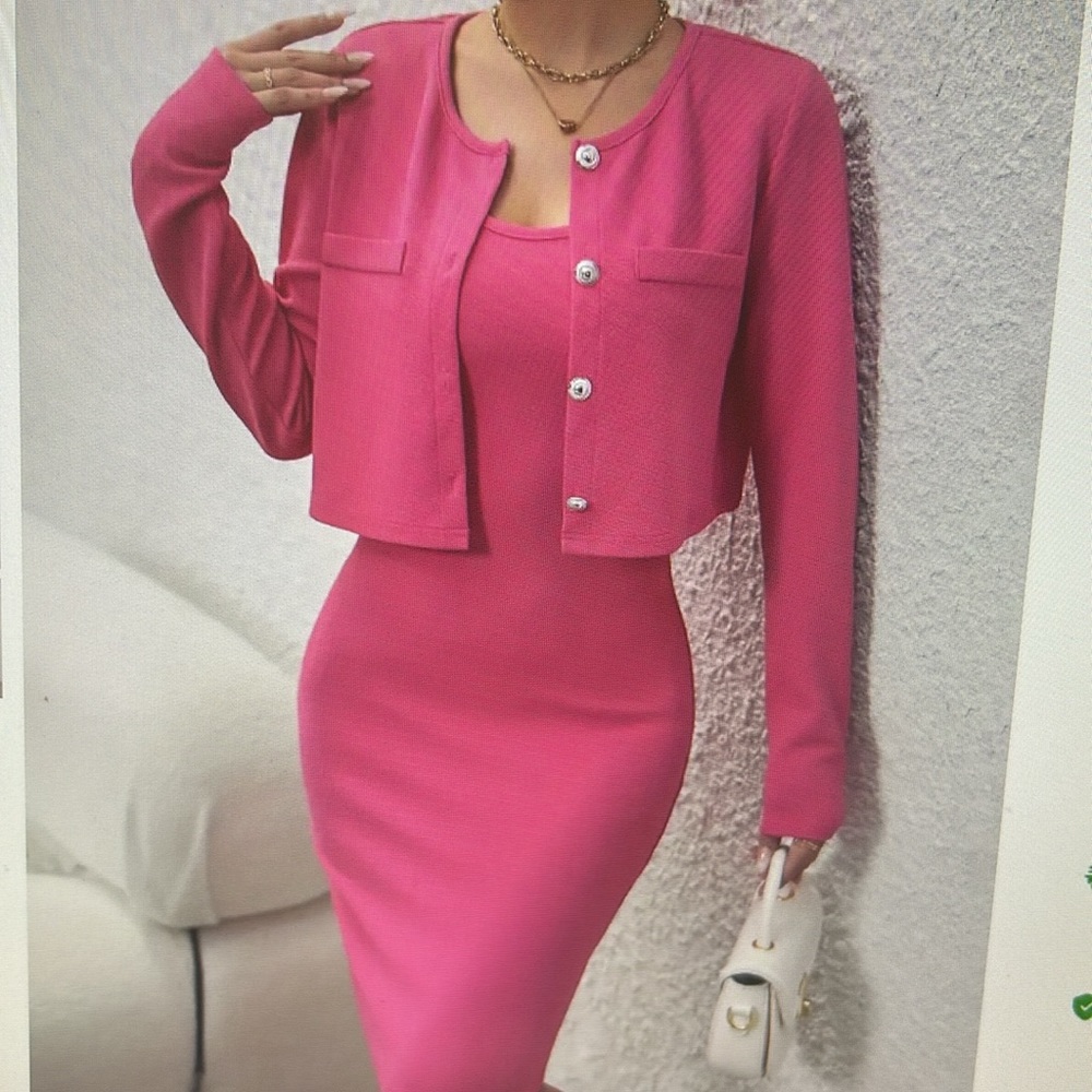 Two piece button blazer and matching bodycon dress